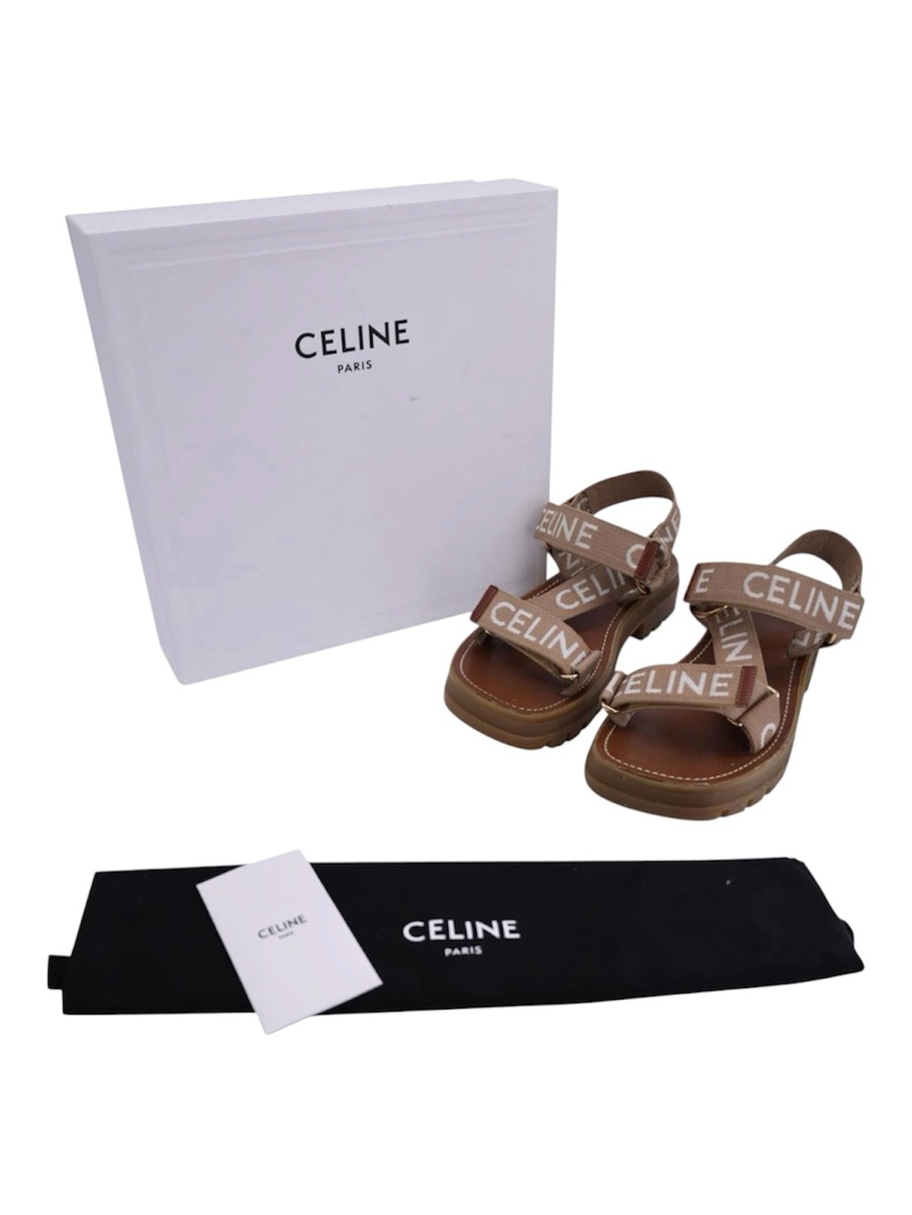 Celine Brown Logo Strap Platform Sandals